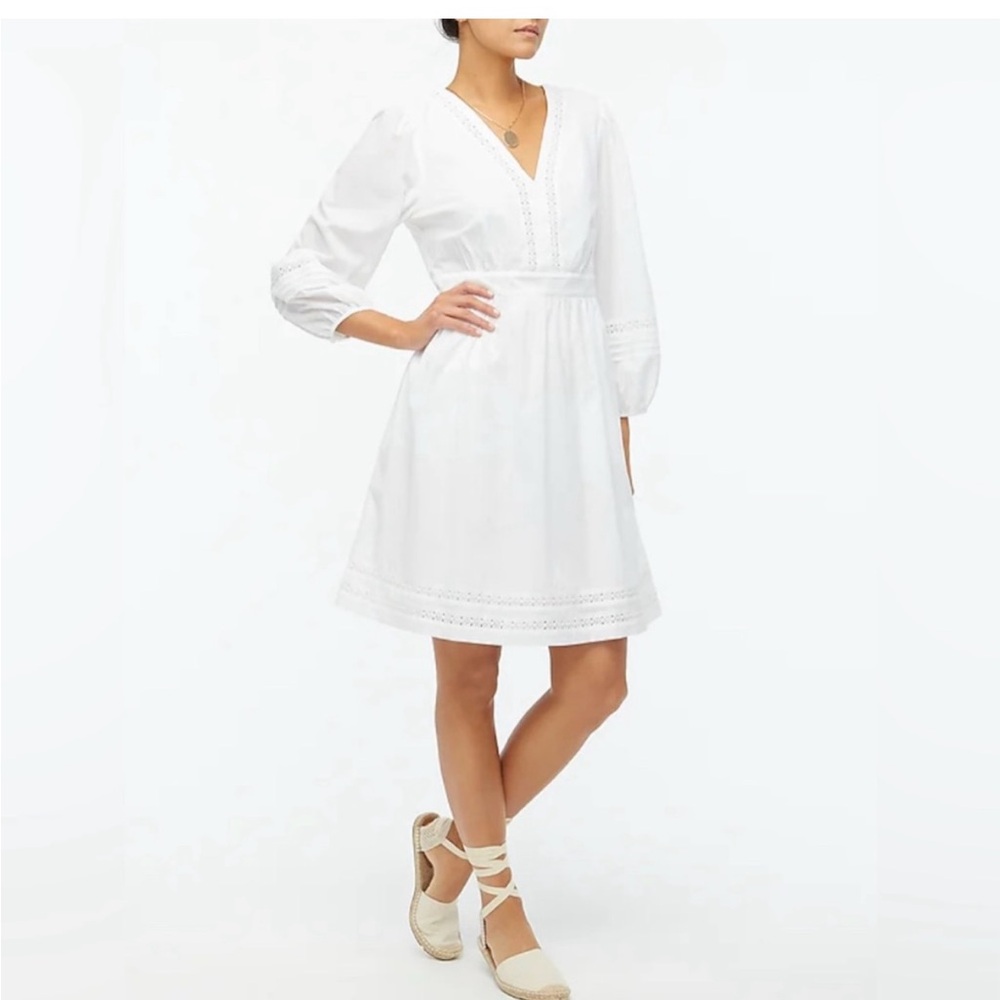 NWT J. Crew White Cotton V-Neck Dress with Trim Re-imagined size XS
